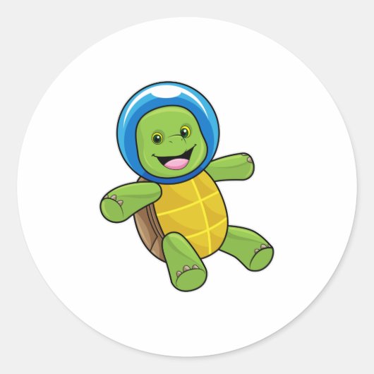Schildpad als astronaut met glazen bal ronde sticker (Voorkant)