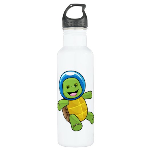 Schildpad als astronaut met glazen bal waterfles  (Voorkant)