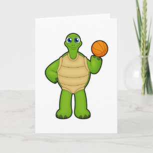Schildpad als basketballer met basketbal kaart
