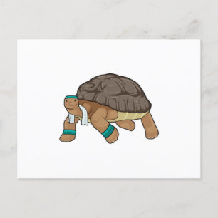 Schildpad als hardloper met handdoek briefkaart