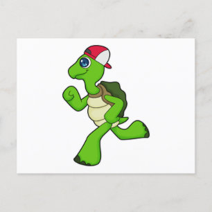Schildpad als hardloper met pet briefkaart