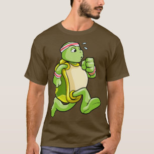 Schildpad als jogger met zweet en hoofd t-shirt