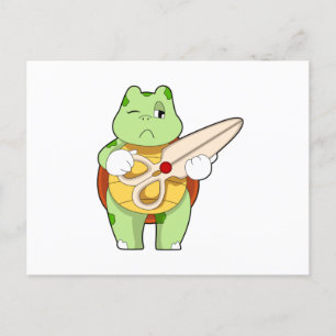 Schildpad als kapper met schaar briefkaart