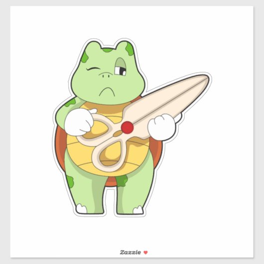 Schildpad Als Kapper Met Schaar Sticker (Vel)