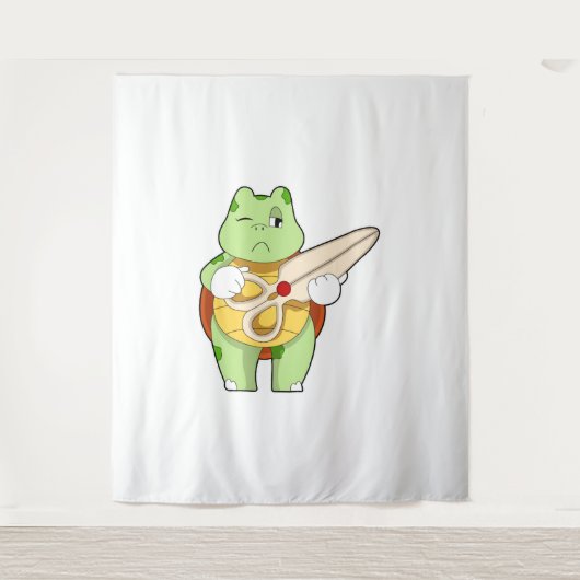 Schildpad als kapper met schaar wandkleed (Voorkant)