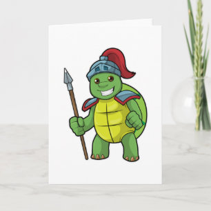 Schildpad als krijger met speer en helm kaart
