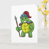 Schildpad als krijger met speer & helm kaart (Gele Bloem)