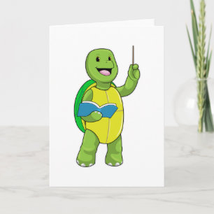 Schildpad als leraar met boek en aanwijsstok kaart