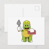 Schildpad als metselaar met steen briefkaart (Voorkant / Achterkant)