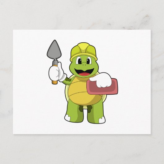 Schildpad als metselaar met steen briefkaart (Voorkant)
