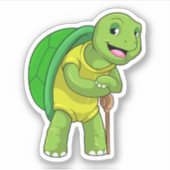 Schildpad als Pensioner met een wandelstok Sticker (Voorkant)