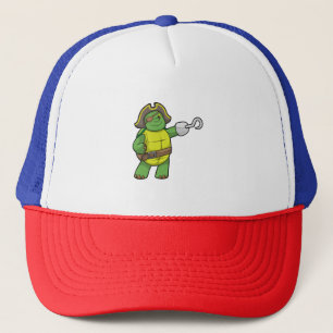Schildpad als Piraat met gebookte hand- en oogpatc Trucker Pet
