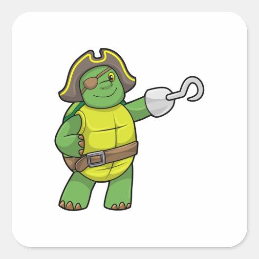 Schildpad als Piraat met gebookte hand- en oogpatc Vierkante Sticker (Voorkant)