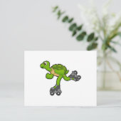 Schildpad als schaatser met rollerschaatsen briefkaart (Staand voorkant)