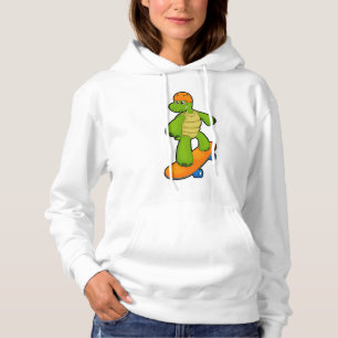 Schildpad als skateboarder met skateboard en helm hoodie