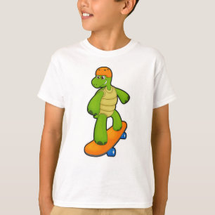 Schildpad als skateboarder met skateboard en helm t-shirt