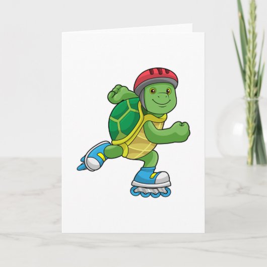 Schildpad als skater met inline schaatsen & helm kaart (Voorkant)