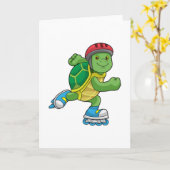 Schildpad als skater met inline schaatsen & helm kaart (Gele Bloem)