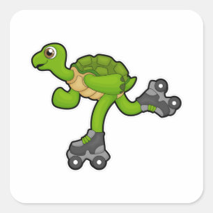 Schildpad als Skater met Roller-schaatsen Vierkante Sticker