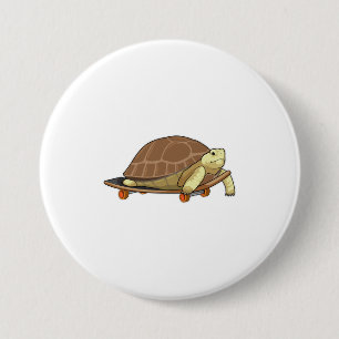 Schildpad als Skater met skateboard Ronde Button 7,6 Cm