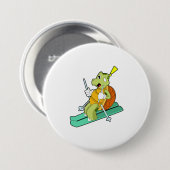 Schildpad als skiër ronde button 7,6 cm (Voorkant /achterkant)