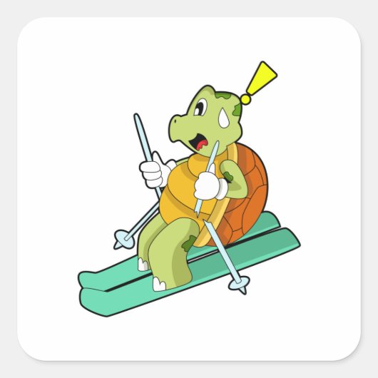 Schildpad als skiër vierkante sticker (Voorkant)