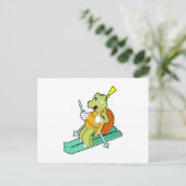 Schildpad als Skiloper met Ski Briefkaart (Staand voorkant)
