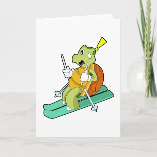 Schildpad als Skiloper met Ski Kaart (Voorkant)