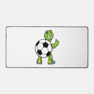 Schildpad als voetballer met voetbal bureaumat