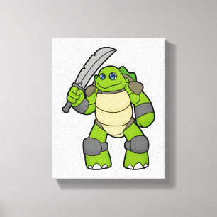 Schildpad als Warrior met zwaard Canvas Afdruk