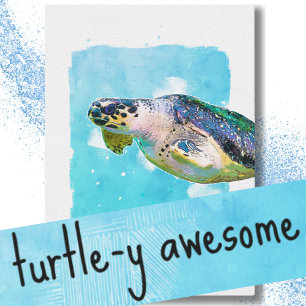 Schildpad Aquarel School Valentijnsdag Notitiekaartje