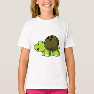 Schildpad bij bowlen met bowlingbal t-shirt