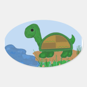 Schildpad bij de vijver ovale sticker