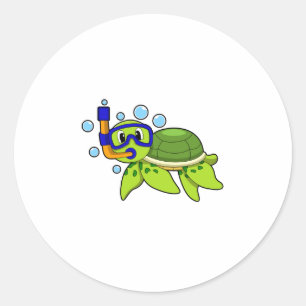 schildpad bij duiken met Snorkel Ronde Sticker