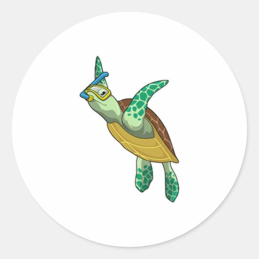 schildpad bij duiken met Snorkel Ronde Sticker (Voorkant)