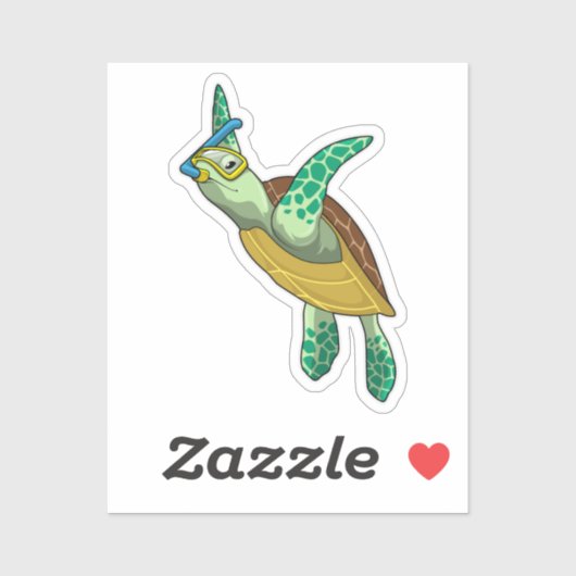 schildpad bij duiken met Snorkel Sticker (Vel)