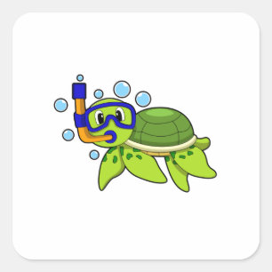 schildpad bij duiken met Snorkel Vierkante Sticker