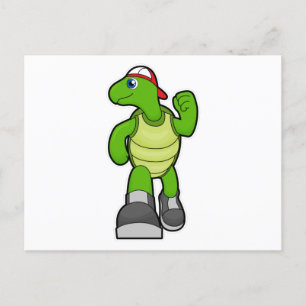 Schildpad bij hardlopen met pet briefkaart
