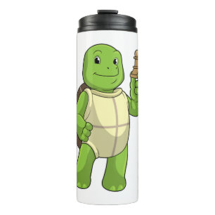 Schildpad bij het schaken met schaakstuk pion thermosbeker