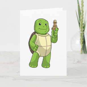 Schildpad bij schaken met schaakstuk Pion Kaart