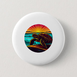 Schildpad bij zonsondergang, inspirerend natuuront ronde button 5,7 cm
