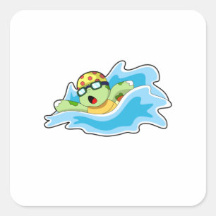 Schildpad bij zwemmen in water vierkante sticker