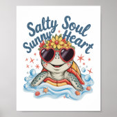 Schildpad Bloemen Zomer Strand Poster (Voorkant)