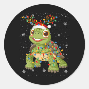 Schildpad Dier Kerstman Hoed Lelijke Kerstboom Lic Ronde Sticker