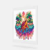 Schildpad drijft in vloeibare tuin. acryl bord (Hoek)