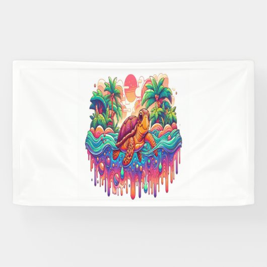 Schildpad drijft in vloeibare tuin. spandoek (Horizontaal)