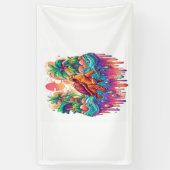 Schildpad drijft in vloeibare tuin. spandoek (Verticaal)