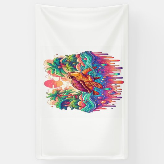 Schildpad drijft in vloeibare tuin. spandoek (Verticaal)