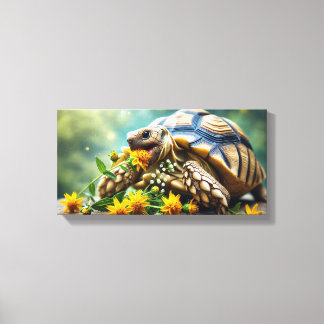 Schildpad eet bloemen canvas afdruk