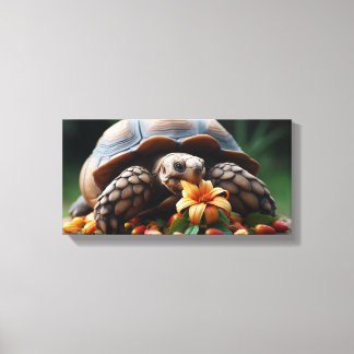 Schildpad eet bloemen canvas afdruk